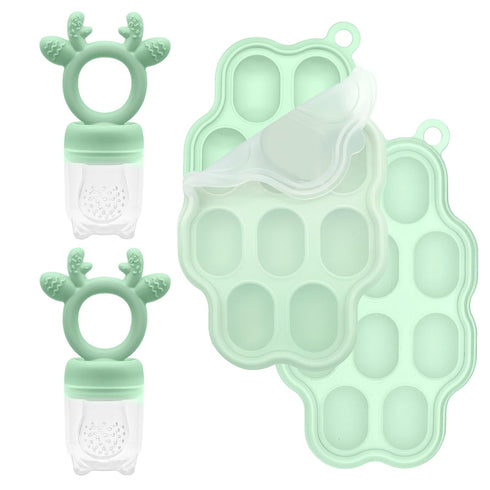 2 Sets Silicone Breastmilk Popsicle Molds with Baby Food Feeder, BPA Free Fruit Feeder Pacifier with Frozen Ice Tray for Baby Feeding Safely, Infa...