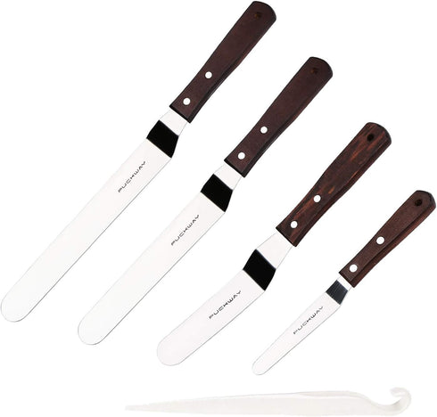 4 PCS Cake Decorating Icing Spatula set with 4, 6, 8 & 10 Inch Stainless Steel Blade, Wood Handle Frosting Spatulas and Cake Stripping Tool...