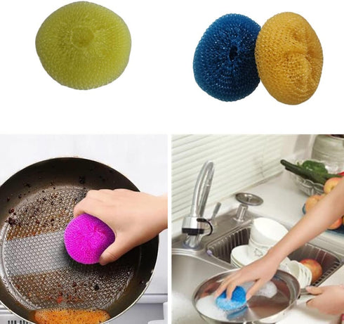 Plastic Dish Scrubbers for Dishes, Nylon Pot Round Scrubber Scouring Pad, Colorful Non Scratch Mesh Scouring Dish Pads Scrubbers for Cookware (24 ...