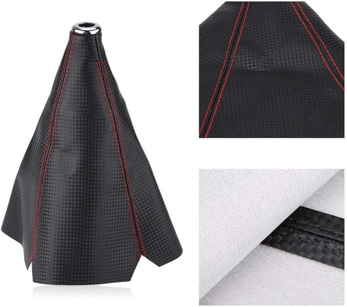 Aramox Gear Shift Knob Boot,Universal Black Carbon Fiber Style Gear Shift Knob Cover Red Stitch Gear Gaiter Boot Cover PU Leather Material...