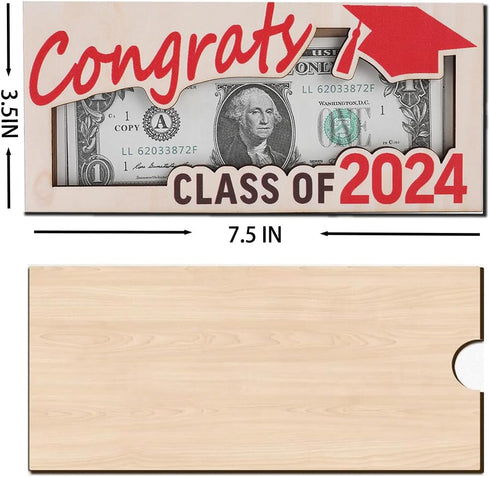 Graduation Money Holder Graduation Gift Wooden Graduation Card Box Cash Holder Envelope Class of 2024 Senior Money Gift for Graduates (2PCS red)...