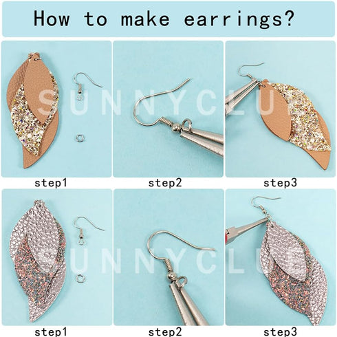SUNNYCLUE 44Pcs DIY 6 Pairs Faux Leather Charms Three Layer Teardrop Dangle Leaves Charms Earring Making Kit Thanksgiving Teardrop Glitter Leaf La...