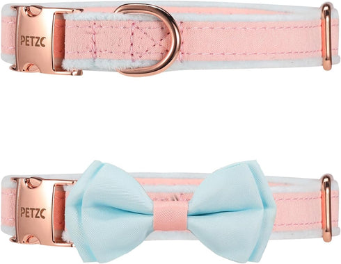 Dog Collar,Metal Buckle Pet Collar Suede Dog Collar Soft&Comfy Adjustable Pet Gift Collars with Bow for Small Medium Large Dogs (Medium, Pink&Blue...