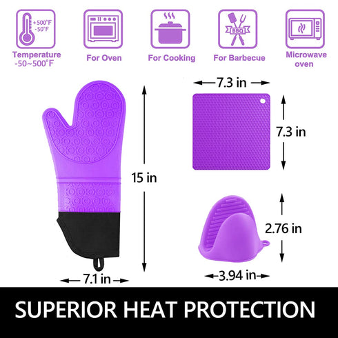 Silicone Oven Mitts and Pot Holders Sets, MTZRFLL Extra Long Heat Resistant Oven Gloves with Hot Pads and Mini Oven Mits Set for Kitchen Cooking B...