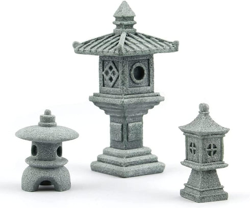 3 PCS Miniature Figurines Stone Pagoda Lantern Garden Statues Tiny Home Kit Meditation Accessories for Zen Garden Home Decor Yard Decorations Outd...