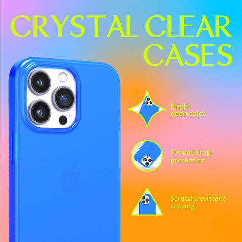 FELONY CASE - iPhone 13 Pro Max Neon Blue Clear Protective Case, TPU and Polycarbonate Shock-Absorbing Bright Cover - Crack Proof with a Gloss Fin...