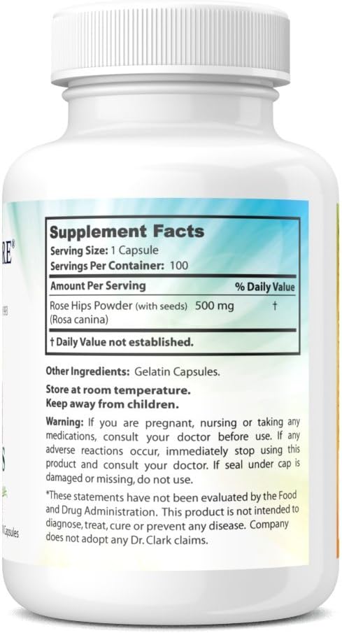 Dr Clark Store Rose HIPS Supplement, 500 MG, 100 Gelatin Capsules...