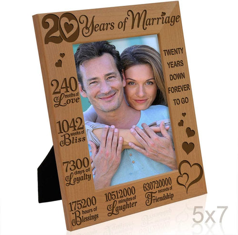 KATE POSH - 20 Years of Marriage, Our 20th Anniversary Engraved Natural Wood Picture Frame, Twenty Years Together, Wedding for Husband & Wife (5x7...