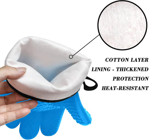 Heat Resistant Silicone Gloves for Cooking, Grilling, and BBQ Non-Slip Grip, Five-Finger Design with Inner Cotton Layer - Perfect for Handling Hot...