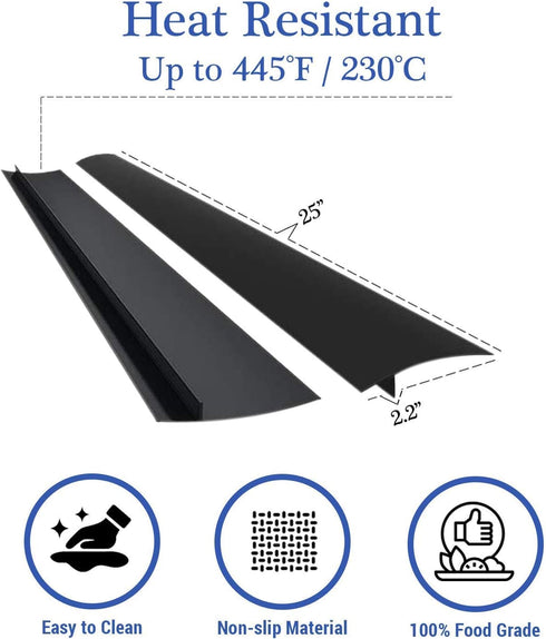 ITEMporia Silicone Stove Gap Covers (2 Pack), Easy Clean Heat Resistant Oven Gap Filler To Seal Between Stovetop and Counter (25 Inches, Black)