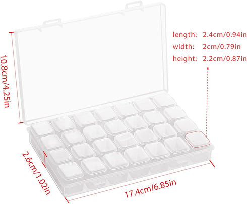 Gospire Small 28 Grids Diamond Box Clear Plastic Jewelry Craft Storage Container Diamond Painting Embroidery DIY Art Craft Accessory Organizer Cas...