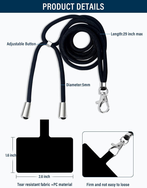 BFSD·DM Cell Phone Lanyard, Universal Crossbody Patch Phone Lanyards,Adjustable Nylon Phone Lanyards for Around The Neck,Compatible with Most Smar...