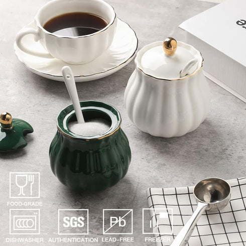 Sweejar Royal Ceramic Sugar Bowl, 8 Ounce Sugar Container with Spoon and Lid, Porcelain Salt Bowl Salt Container, Sugar Holder for Coffee Bar, Hom...