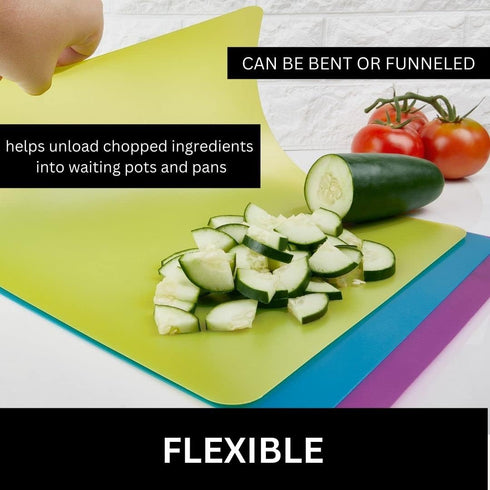 Nicole Home Collection Flexible Cutting Mats Set of 3 - BPA-Free Plastic Color-Coded Kitchen Chopping Boards, 12"x15", Durable Non-Slip Mats for M...