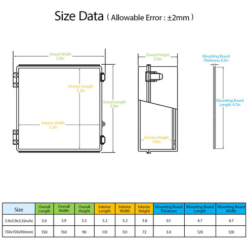 LeMotech Electrical Box, IP67 Waterproof Hinged Cover Stainless Steel Latch Junction box, ABS Plastic Electrical Enclosure with Mounting Plate,Wal...