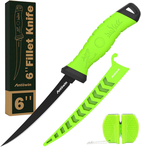 ANTOWIN 6 Inch Fishing Fillet Knife, Knives for Filleting Fish and Boning Meat, Sharp Stainless-Steel Non-Stick Coating Blade,with Stage Knife Sha...