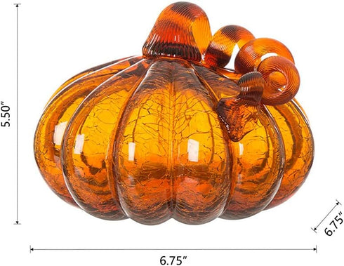 Glitzhome Handblown Amber Crackle Glass Pumpkin for Fall Harvest Decorating (5.51" H)...