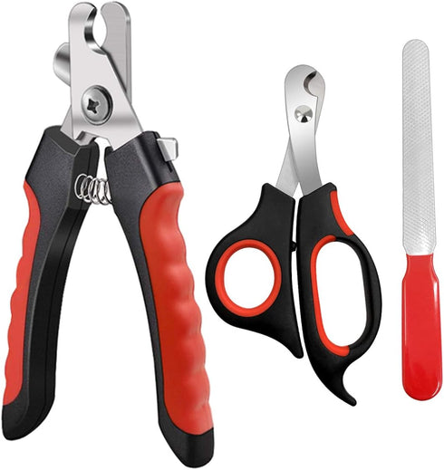 Pet Nail Clippers and Trimmers Set Safety Guard to Avoid Over Cutting Razor Sharp Blades Grooming Tool for All Small Large Dog Cat Red...