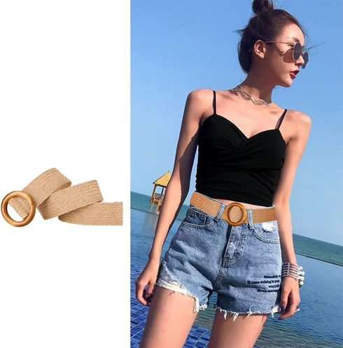 SOIMISS Retro Woven Waist Belt Straw Woven Elastic Stretch Waist Belts Boho Ladies Braided Skinny Dress Belt for Women Pants Dress Decor...