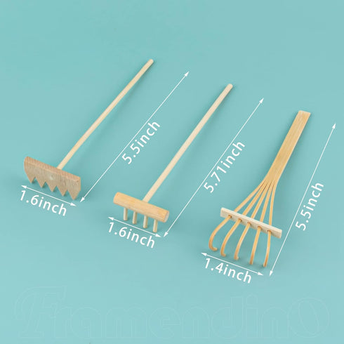 Framendino, 3 Pack Mini Sand Rakes Zen Bamboo Garden Drawing Rake Pen Tools for Office Desktop Decor...
