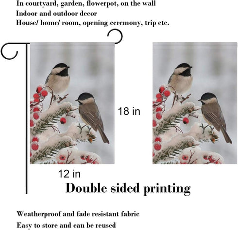 ALAZA Double Sided White Black Tow Cute Chickadees in Winter Snow Polyester Garden Flag Banner 12 x 18 Inch for Outdoor Home Garden Flower Pot Dec...
