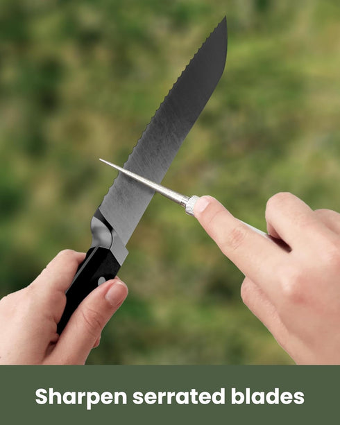 Wamery Serrated Knife Sharpener with Retractable Diamond Sharpening Rod. Repairs, Restores, Polishes Serrated or Straight Blade. Pocket Knife Shar...