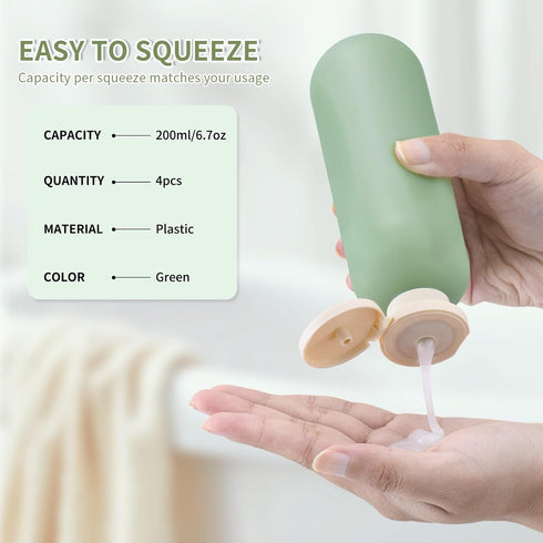 6.7oz Travel Shampoo Bottle, Empty Plastic Squeeze Bottles with Flip Cap, 4PCS Lotion Container for Toiletries (200ml, Green)...