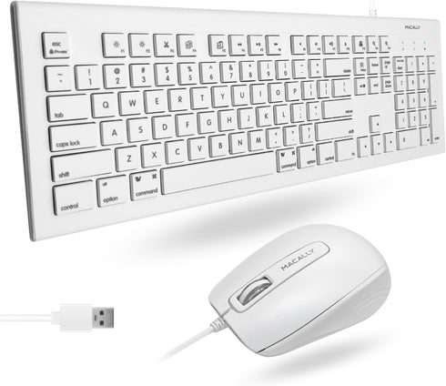 Macally 104 Key USB Wired Keyboard and Mouse Combo with Apple Shortcut Keys for Mac, iMac, Macbook, and Windows PC (MKEYECOMBO), White...