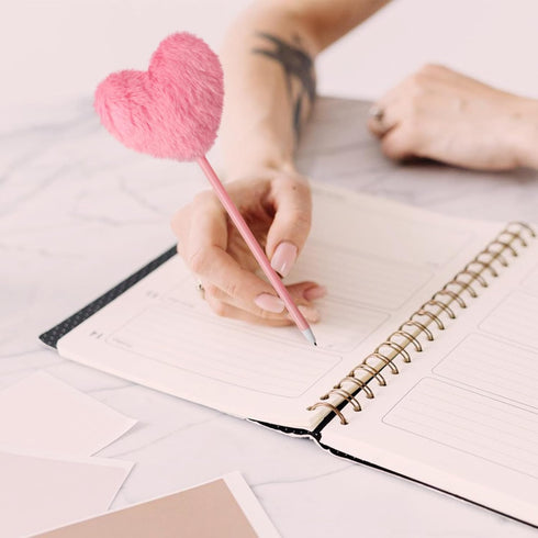 Pom Pom Ballpoint Pen 4 Pack Heart Shape Puffy Pens Fluffy Pen for Girls Colorful Fuzzy Pens Ballpoint Pens for School,Office and Party Supplies...