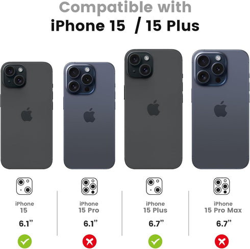 Tensea for iPhone 15 / iPhone 15 Plus Camera Lens Protector, 9H Tempered Glass Camera Cover Screen Protector, HD Clear, Metal Individual Ring for ...