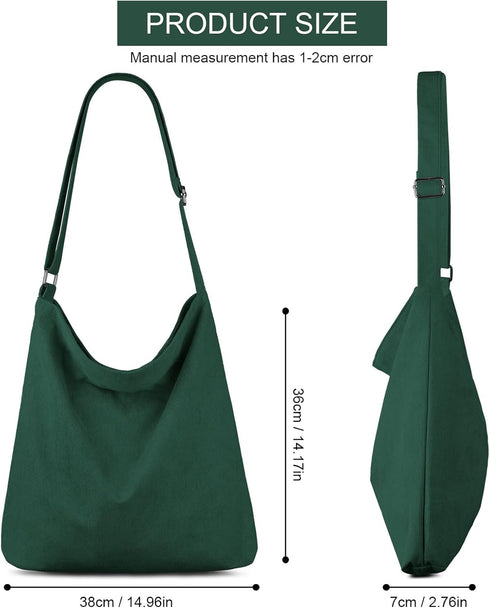 Kememo Corduroy Hobo Bag Crossbody Tote Bag with Zipper, Large Capacity Shoulder Bag Handbags Shopping Bag for Women...