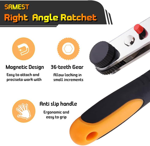 1/4” Mini Ratchet Set- 12 Pieces Ratchet Screwdriver Set, 36-Tooth Reversible Premium Extended Right Angle Ratchet, 90 Degree High Torque Mini Off...