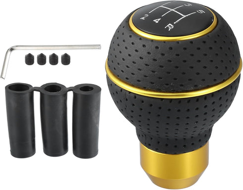 uxcell 1 Set 5 Speed Car Gear Shift Knob Black Faux Leather with Yellow Thread with Accessories Black Yellow...