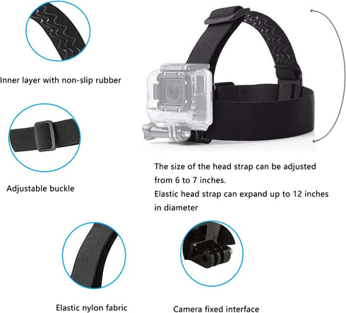 Action Camera Head Mount Strap Chest Mount Harness Backpack Clip Wrist Strap Mount Accessories Kit Compatible with Gopro Hero 12 11 10 9 8/Insta36...