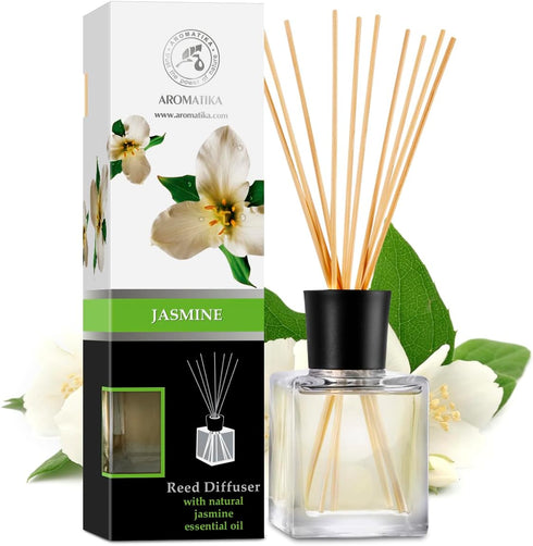 Jasmine Reed Diffuser w/Natural Essential Jasmine Oil 6.8 Fl Oz - Fresh & Long Lasting Fragrance - Scented Reed Diffuser - Gift Set w/Bamboo Stick...