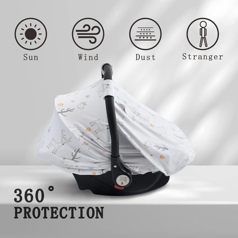 Baby Car Seat Cover, Soft Sun Shade Cover, Breathable Comfortable Privacy Carseat Canopy Protect for Newborn Infant Boys Girls (Animals)...