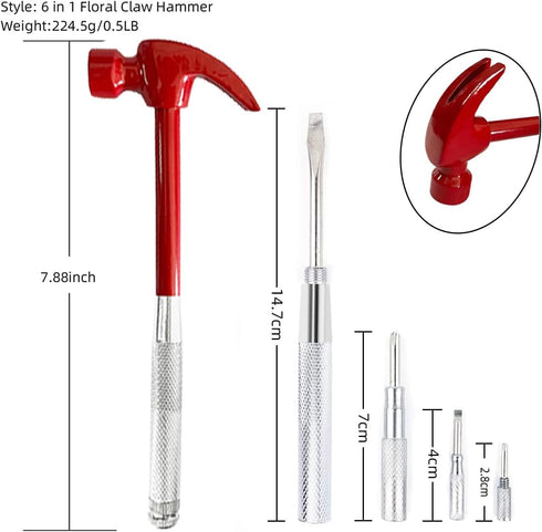 Hammer Brass Hammer with Screwdriver, 6 in 1 Small Hammer, Multitool Camping Hammer Set with Slotted/Flat Head Phillips Screwdriver Hammers Hand T...
