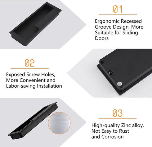 Zinc Alloy Barn Door Handles, 2pcs Hidden Cabinet Handles with Hidden Screws, Modern Simple Door Pull Handle for Sliding Barn Drawer Cupboard Ward...