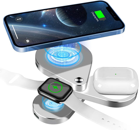 3 in 1 Mag Safe Charger Wireless Foldable Magnetic Wireless Charging Station for iWatch, AirPods Pro/2, iPhone 15/15 Plus/15 Pro Max/14/13 Series/...