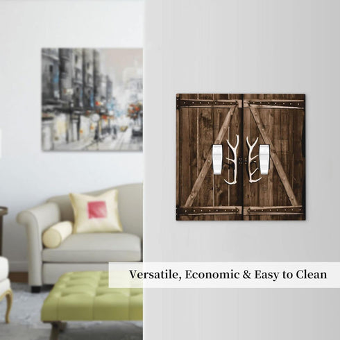 Farmhouse Antler Barn Door 2 Gang Double Toggle Light Switch Cover Decorative Wall Plate Electrical Faceplate For Country Farm Bathroom Home Livin...