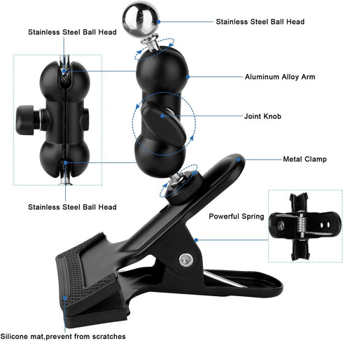 Clip Clamp Phone Holder for Desk/Table/Glass Door/Desktop Baffle/Easel,Compatible with iPhone/Nexus/HTC/LG/Huawei/Smart Phones,360°Adjustment Alum...