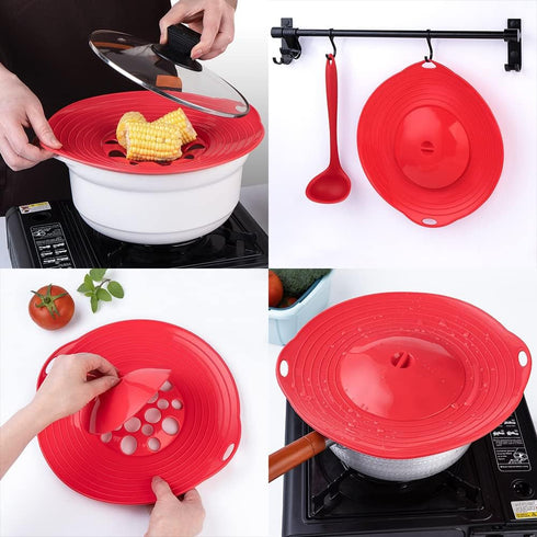 Silicone Boil Over Spill Stopper Lid - FDA Food Grade, BPA-free Instant Pot Cover Fits Openings 6" to 10" (Red)...