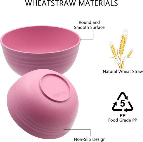 Wheat Straw Bowls, Unbreakable Cereal Bowl with Lid Set of 4 Microwave Safe Bowls for Rice Soup Oatmeal Ramen 24oz Reusable Cereal Bowls for Kitch...