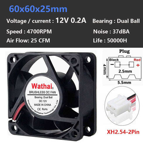 Wathai 60mm x 25mm 12V Waterproof Small Fan Dual Ball High Speed DIY Cooling for RV Refrigerator, Computer Case, Generator, Plant Tank or Terrariu...