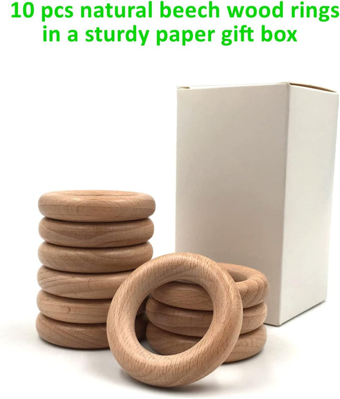 Natural Beech Wood Rings, 10 Pcs Unfinished 5cm Solid Wooden Rings Circles Without Paint for Craft, Connectors Jewelry Making...