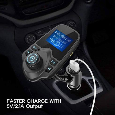 Nulaxy Bluetooth Car FM Transmitter Audio Adapter Receiver Wireless Handsfree Voltmeter Car Kit TF Card AUX 1.44 Display - KM18 Black Matte...