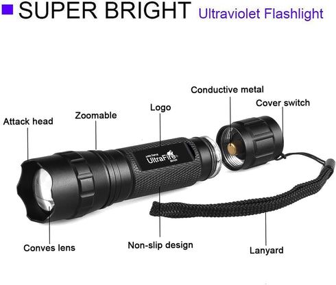 ULTRAFIRE 501B UV Flashlight Adjustable Focus 395nm Ultraviolet Black Light Mini Flashlight,Pet Urine Detector for Resin Curing, Dry Stain, Scorpi...