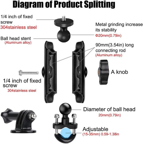 360° Rotating Sports Camera Bracket,Motorcycle Mount for Go Pro Hero10/9/8/max/7/6/5/4 Action Camera Moto Bike Handlebar Mount,U-Shaped Handlebar ...