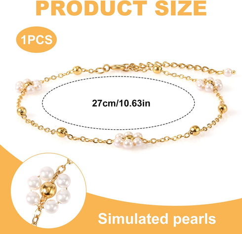 Flower Anklets for Women, Titanium Steel Daisy Pearl Anklet Exquisite Simple Ankle Bracelets Adjustable Foot Jewelry for Summer Foot Chain Ankle J...