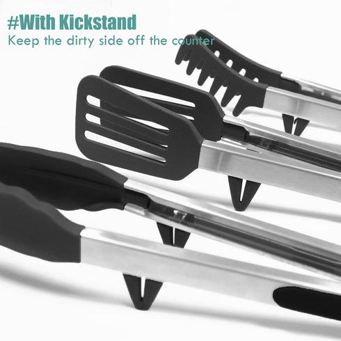 Tongs for Cooking, 12" Kitchen Tongs with Silicone Tips, Food Grade Serving Tongs Set of 3, Black...